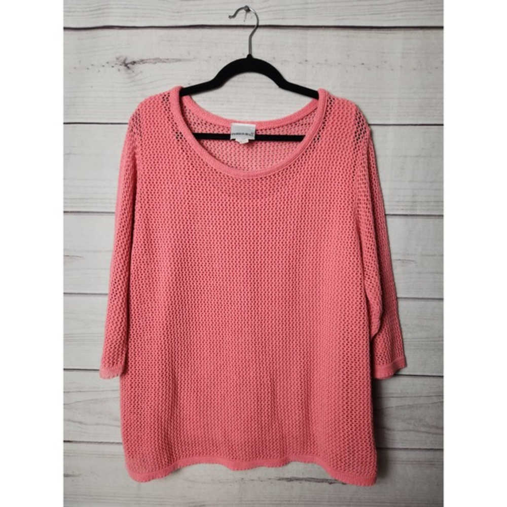 Fashion Bug Womens Mesh Open Knit Sweater Long Sleeve Coral Pink Size 22